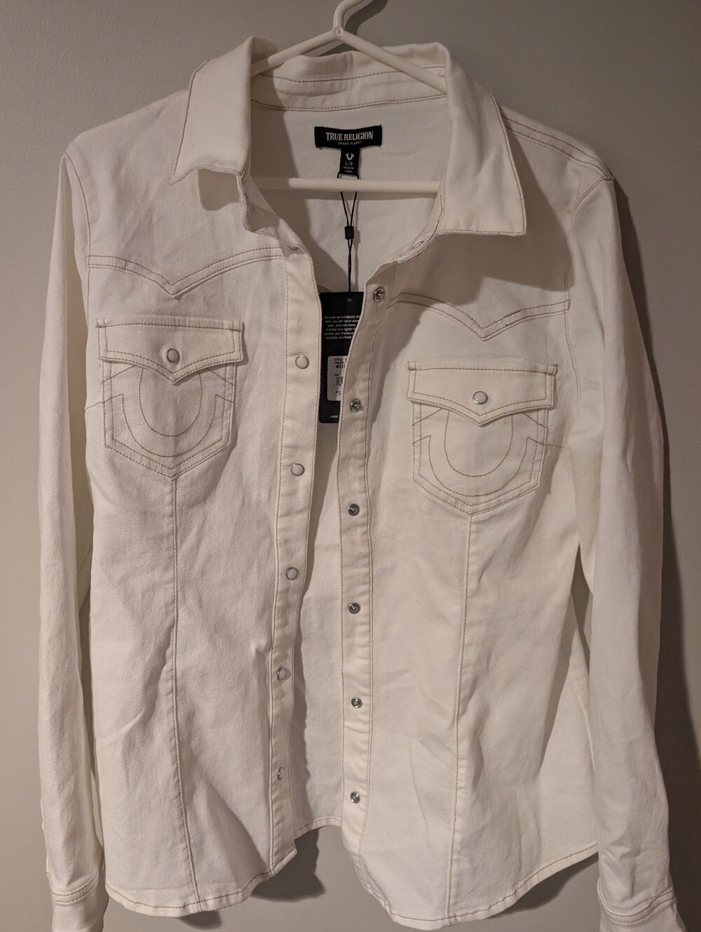 True Religion White Denim Snap-Front Shirt Jacket